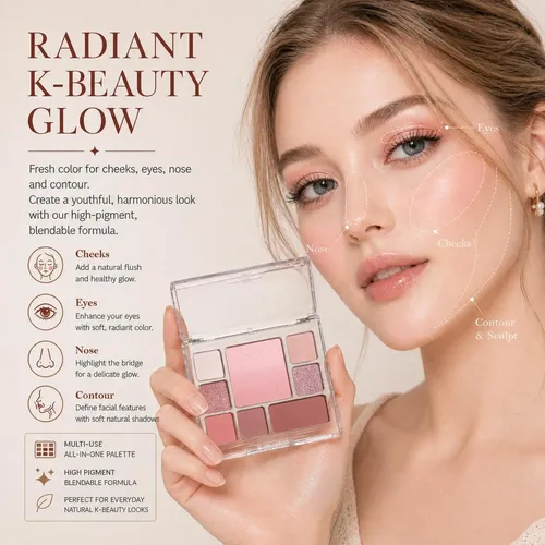 Paleta Maquillaje 6 Sombras + Rubor Contorno Soft Rosy