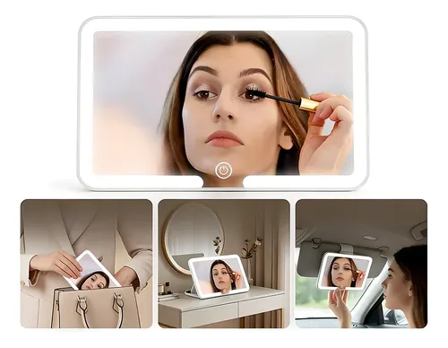 Qp. Espejo Visera Coche Con 3 Tonos De Luz Led Maquillaje –
