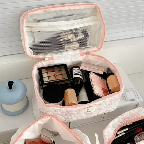 3pcs Bolsa Maquillaje Algodón Acolchada Con Estampado /