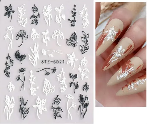Pegatinas De Uñas De Arte Floral Grabadas En 3d, 5d, 4 Hojas