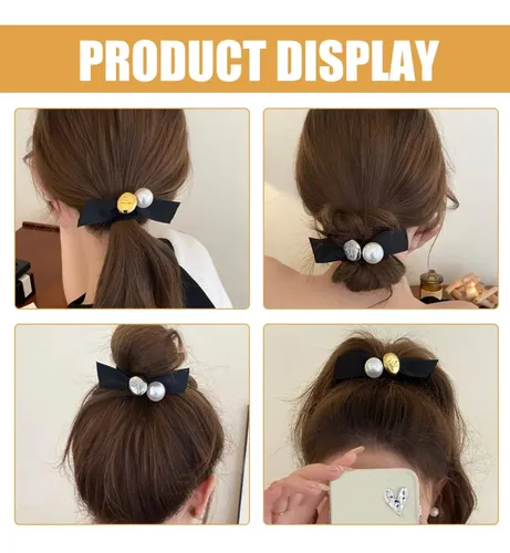 4 Pcs De Coleteros Elásticos Con Lazo Y Perlas Decorativas