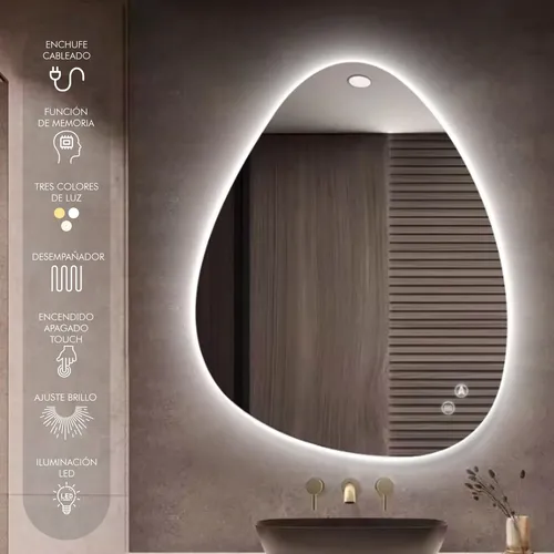 Espejo Irregular Led 80×70 Cm Luz Touch Con Desempañador