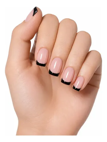 Uñas Postizas Press On Francesitas Reutilizable Veluna – Francesita Cuadrada Linea Negra
