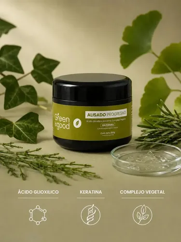 Alisado Progresivo Sin Formol x250 g Crema Alisadora con Ácido Glioxílico, Keratina y Activos Vegetales Antifrizz, Brillo y Lacio Perfecto para Cabello Rizado, Ondulado y con Rulos – Green Is Good