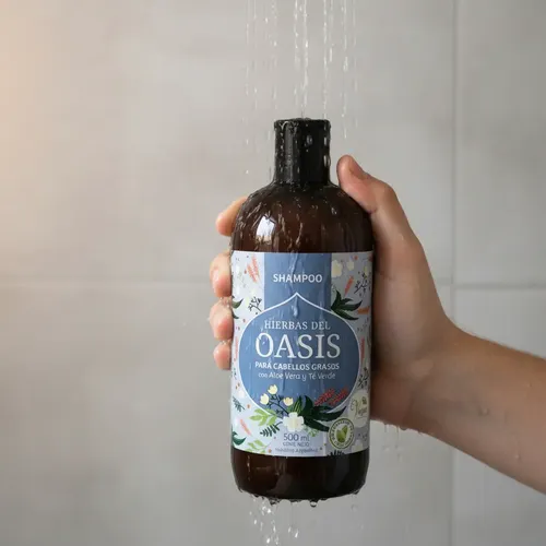 Shampoo Para Cabellos Grasos Con Aloe Vera Y Té Verde Hierbas Del Oasis Vegan Sin Parabenos