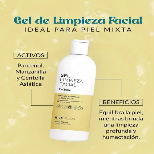 Gel Limpieza Facial Piel Mixta Pantenol Mazanilla Biobellus