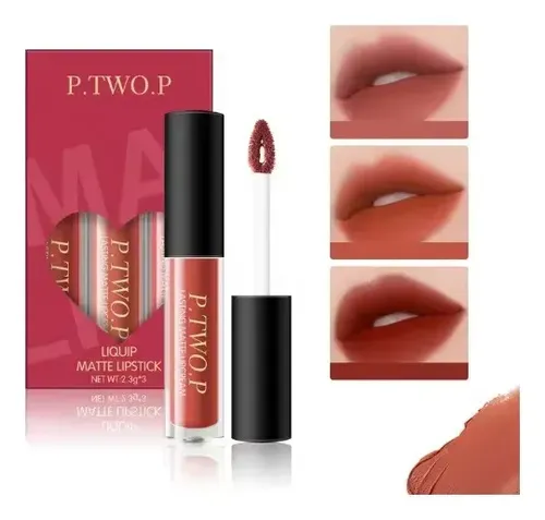 Pack de 3 Labiales Líquidos PTwoP Mate Efecto Terciopelo de Larga Duración
