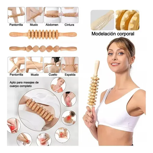 Set De Masajeador Corporal Y Rodillo De Madera De 16 Wz.
