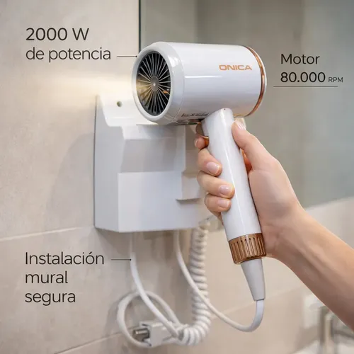 Secador Hotelero Pelo Cabello Onica Para Amurar A Pared Color Blanco