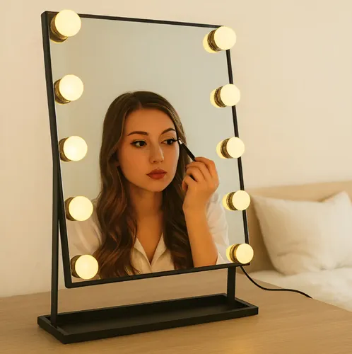 Espejo Premium Estilo Hollywood 34x38cm 10 Luces Led Blanco
