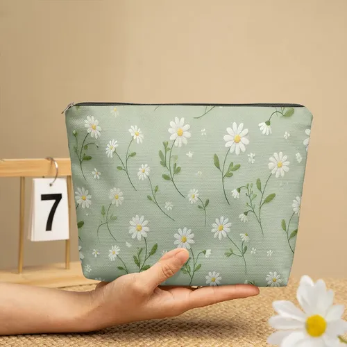 Bolsa De Maquillaje Con Cremallera Con Fondo Verde Margarita