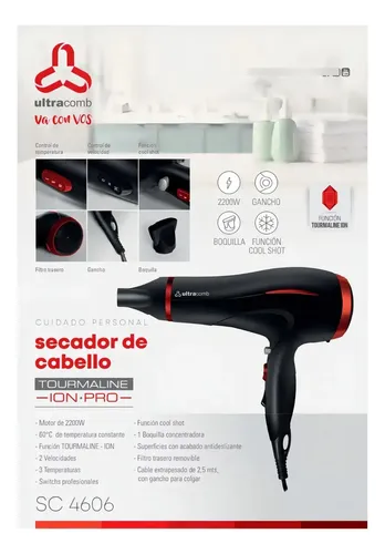 Secador De Pelo Ultracomb Tourmaline Ion Pro Sc-4606 Negro