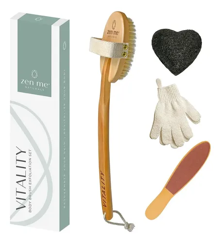 Set De Exfoliación Zen Me Con Cepillo En Seco, Guantes