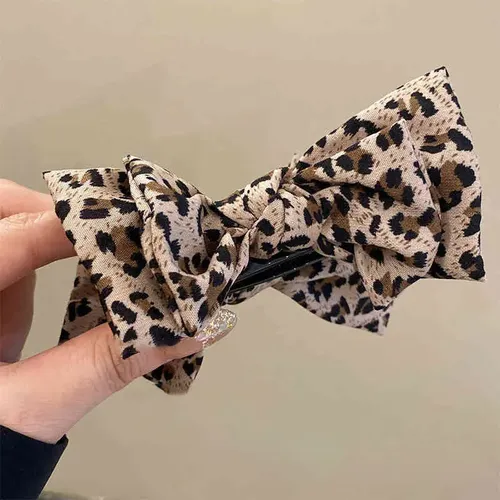&2 Grampos Leopardo Com Laço | Estilo Vintage Para Mulher Z