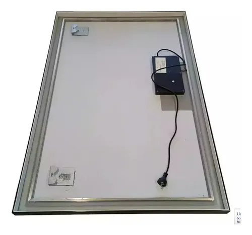 Espejo Rectangular Luz Led Reloj 120x80cm Marco Negro