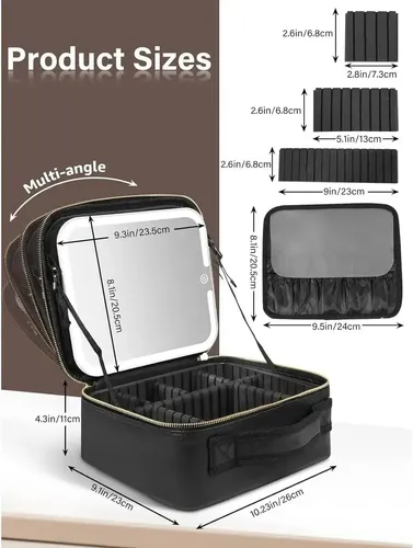 Maletín Neceser Con Luz Led Maquillaje Organizador Espejo Negro