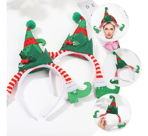 Diadema Peluche Verde Accesorio Pelo Navidad Fiesta
