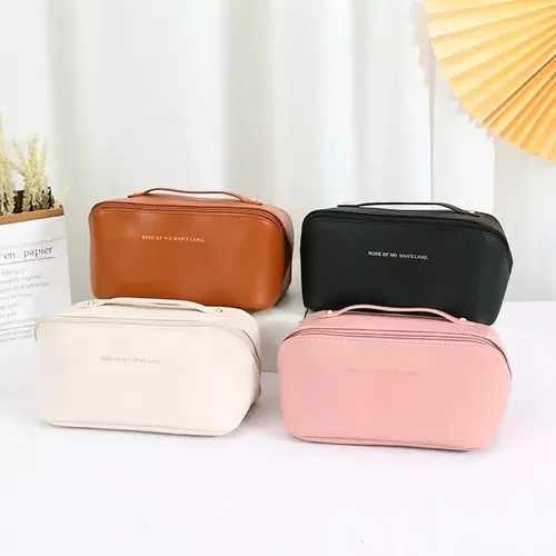 Neceser De Cuero Ecologico Para Maquillaje Cosméticos Y Accesorios De Viaje Organizador Portacosmeticos Con Cierre Resistente Interior Forrado Ideal Para Mujer Color Crema Levys Bazar
