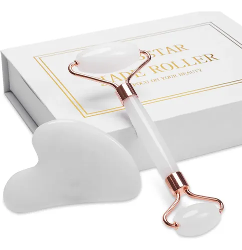 Rodillo Facial Y Gua Sha Xyzbstar Jade Blanco