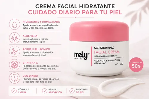 Crema Facial Hidratante Mely Acido Hialuronico Aloe Vera 50g