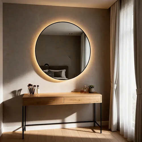 Espejo Luz Led Pared Baño 70 Cm Redondo Moderno Negro