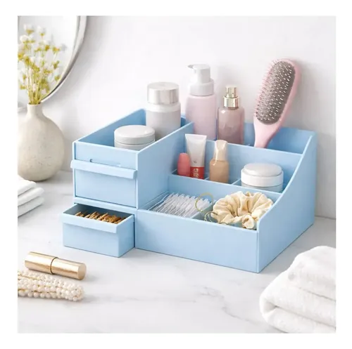 Organizador Maquillaje y Cosméticos Celeste Oh My Shop 7 Compartimientos 2 Cajones