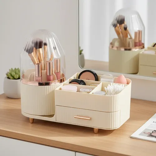 Organizador Maquillaje Giratorio 360° Cajón Tapa Antipolvo
