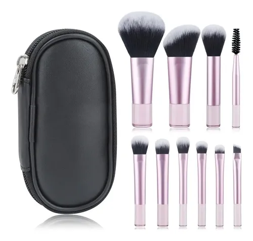 Juego De Brochas De Maquillaje Rancai Mini Con Mango Negro D