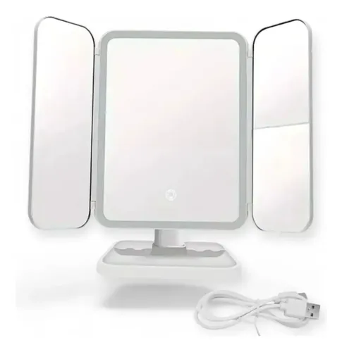 Espejo Maquillaje Tocador Luz Led C/ Aumento Usb Marco Blanco