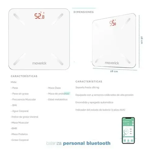 Balanza Personal Digital Con Bluetooth Smart Capacidad 180ki