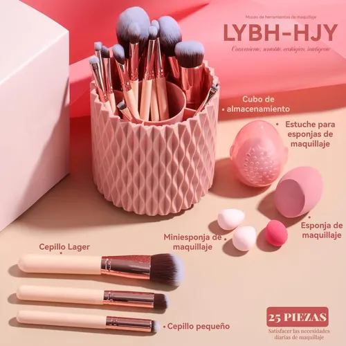 Kit De Brochas De Maquillaje Profesionales De 25 Piezas, Con