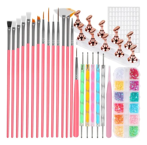 Kit Profesional De Uñas 25 Piezas Con Pinceles Y Accesorios