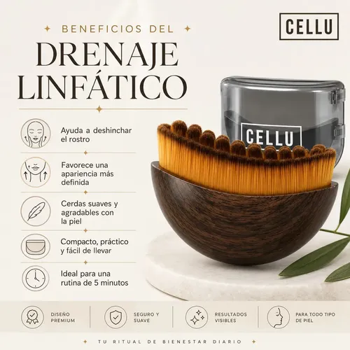 Cepillo Facial Para Masajes de Drenaje Linfatico Cerdas Suaves Desinflamatorio Renovador de Rostro Viral CELLU+