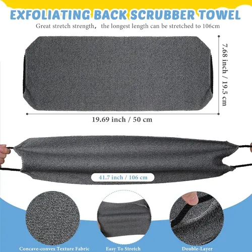 Set 4 Exfoliantes Ducha Guantes Toallón Gris Y Azul