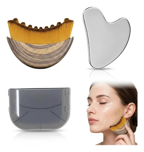 Set Gua Sha Acero Y Cepillos Faciales Para Drenaje