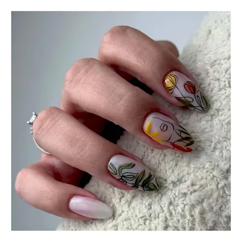 Conjunto 24 Uñas Gel X Almendra Corto Estilo Francés