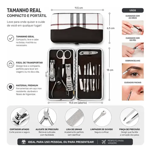 Kit Manicura 12 Piezas Con Cortador Pinzas Estuche Tijeras N