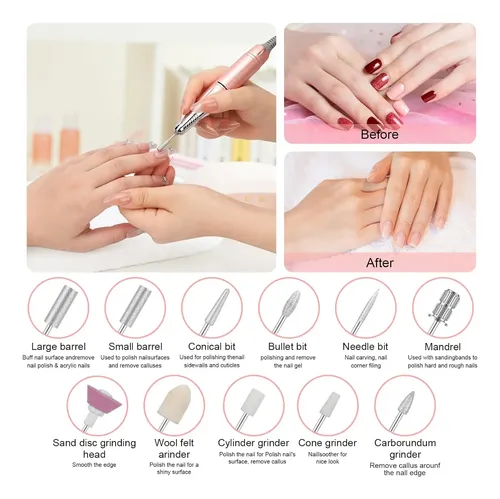 Taladro De Uñas Recargable De 35000 Rpm, Lima E Portátil Par