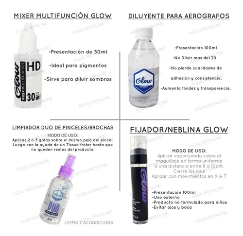 Kit 19 Maquillaje Glow Glitter Stras Gel Pincel Stencil