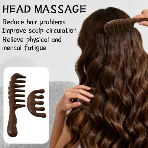 Peines De Madera De Sándalo Para Cabello Rizado Y Liso 2u