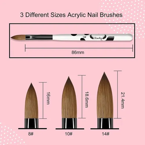 3 Pzas Pinceles Uñas Acrílicas 8/10/14 Kit Salon