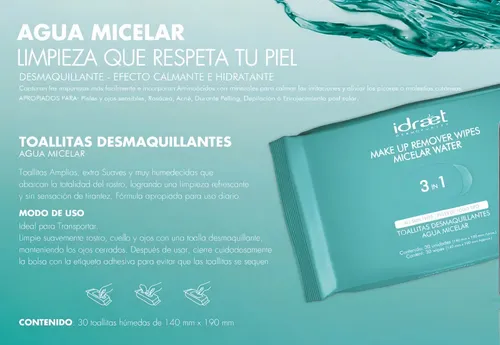 Toallitas Desmaquillantes Agua Micelar 3 En1 Efecto Calmante