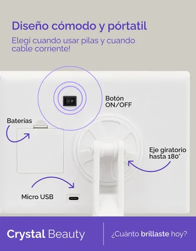 Espejo Maquillaje Giratorio 180 Pantalla Táctil Luz Led Ajus