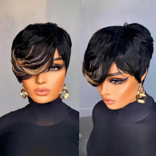 Pelucas Pixie Cabello Humano Mujeres Afroamericanas Corte