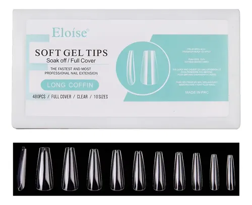 Tips Eloise Uñas Postizas Soft Gel Decoracion Press On 480u Color Coffin Larga