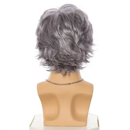 Pelucas Hombre Chico Cabello Corto Moda Gris Plateado Rizado