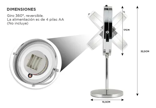 Espejo Led Gadnic Reversible 7x Luz Blanca Ideal Maquillaje