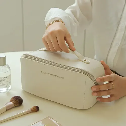 Neceser Organizador Bolso Porta Cosméticos Makeup Ecocuero Color Blanco