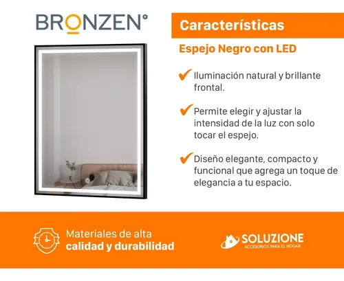 Espejo Premium Vertical Rectangular Luz Led Frontal 70×50