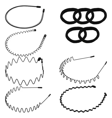 6 Diademas Unisex Onduladas De Metal + 5 Elásticos